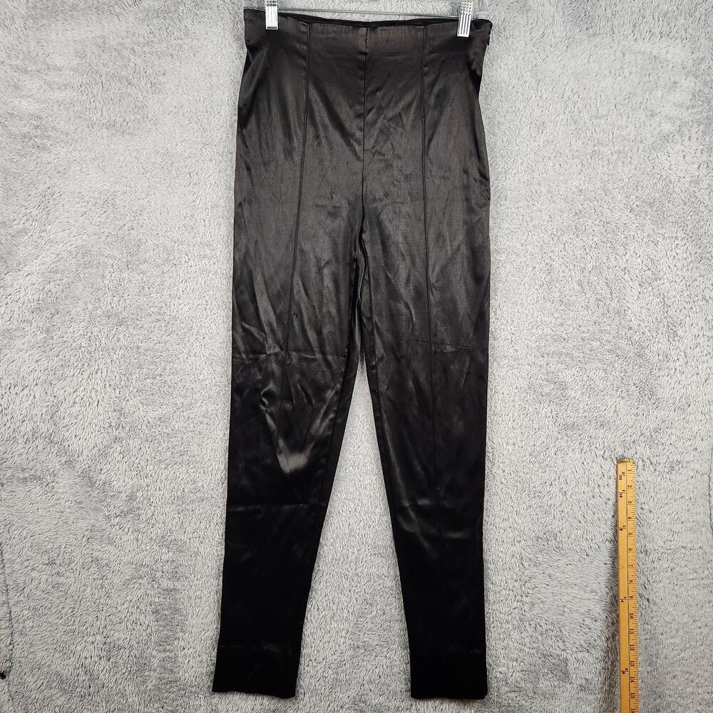 Vintage Moda Int'l Leggings Womens 10 Black High Rise Satin Stretch Ankle USA